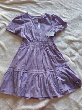 NWT Stitchdrop  Lilac Cotton Ruffle Mini Dress M